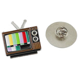 De achterzijde van de TV Toestel Testbeeld Vintage Emaille Pin