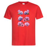 Anemoon Bloem Full Color Strijk Applicatie op een rood t-shirt