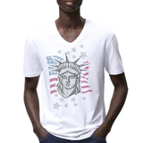 New York Lady Liberty Sterren Strass Strijk Applicatie op een wit t-shirt