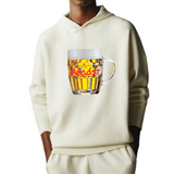 Bier Bierpull Bierglas Proost Tekst Full Color Strijk Applicatie Large op een ecru kleurige hoodie