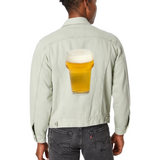 Bier Bierglas Biertje Full Color Strijk Applicatie Large op de rugzijde van een lichtgroen spijkerjack