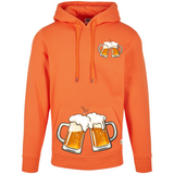 Bier Bierpull Schuimkraag Full Color Strijk Applicatie Large samen met de kleinere variant op een oranje hoodie