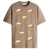 acht maal de Bier Bierpull Schuimkraag Full Color Strijk Applicatie Small op een beige t-shirt