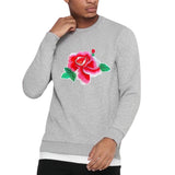 Pioen Roos Bloem XL Strijk Embleem Patch op een grijze sweater
