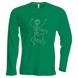 Skelet Geraamte Let's Dance Tekst Strass Applicatie op een groen t-shirt