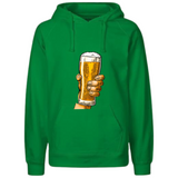 Bier Bierglas In Hand Full Color Strijk Applicatie Large op een groene hoodie