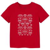 Diamant Diamonds Strass Strijk Applicatie op een rood t-shirt