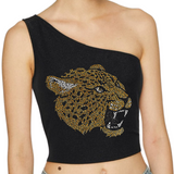 Luipaard Panter Strass Strijk Applicatie op kort halter hemdje
