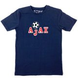 Alfabet Letter Embleem Strijk Patch Rood Wit op een blauw t-shirt