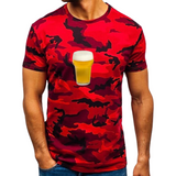 Bier Bierglas Biertje Full Color Strijk Applicatie Small op een rood shirt met camouflage print