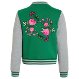 Butterfly's On Pink Roses Strijk Patch Set op de rug van een groene college jas