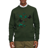 Bloesem Bloemen Vlinder Strijk Embleem Patch Set Groen op een donkergroene sweater
