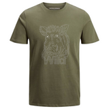 Zwijn Varken Wild Tekst Strass Strijk Applicatie op een legergroen T-shirt