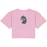 Eenhoorn Paillette Strijk Patch Embleem op een roze kort shirtje
