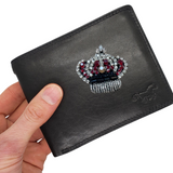 Kroon Strass Opnaai Fashion Part Embleem op een zwarte portemonnee