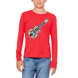 Gitaar XL Strijk Embleem Patch op een rood t-shirt