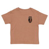 Uil Paillette Strijk Embleem Patch op een bruin t-shirt