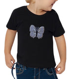 Vlinder Grijs Beige Strijk Embleem Patch op een klein zwart t-shirtje