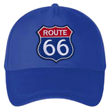 Route 66 USA Strijk Embleem Patch op een blauwe cap