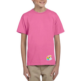 Eenhoorn Strijk Embleem Patch Regenboog Manen op een roze t-shirt