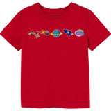 Astronaut Ster Planeet Meteoor Ufo Ruimtevaart Strijk Patch Set op een klein rood t-shirtje