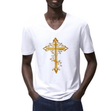Kruis Cross Strijk Embleem Patch Goud o peen wit t-shirt