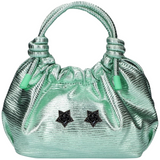Twee maal de Ster Opnaai Fashion Part Kralen op een zilver / groen gekleurde tas 