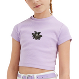 Bijen Rhinestone Steen Op Naai Fashion Part op een lila t-shirtje