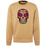 Sugar Skull Schedel XL Strijk Embleem Patch op een mosterdgele sweater