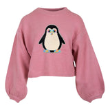 Pinguïn Reversible Paillette Op Naai XL Patch op een roze sweater