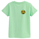 Smiley Emoji Gele Paillette Strijk embleem Patch op en groen t-shirtje