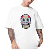 Sugar Skull Doodskop XL Strijk Embleem Patch op een wit t-shirt