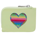Hart Regenboog Glitter Strijk Embleem Patch op een groene portemonnee 
