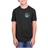 Space Shuttle Spacelab Strijk Embleem Patch op een zwart t-shirt