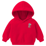 Popcorn Beker Strijk Embleem Patch op een kleine rode hoodie