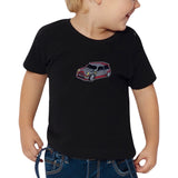 Auto Mini Cooper Strijk Embleem Patch Grijs op een zwart t-shirtje