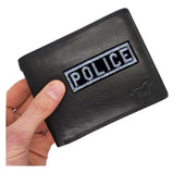 POLICE Tekst Strijk Embleem Patch op een zwarte portemonnee 