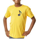 Muzieknoot Strass Opnaai Fashion Part Embleem op een geel t-shirtje