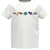 Astronaut Ster Planeet Meteoor Ufo Ruimtevaart Strijk Patch Set op een klein wit t-shirtje