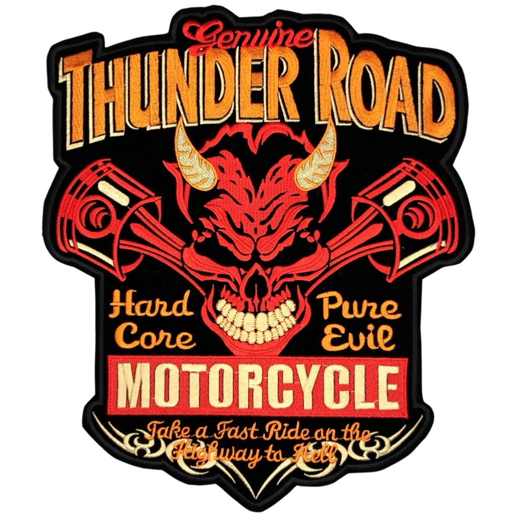 Thunder Road Motorcycle Hard Core Pure Evil Biker Tekst XXL Strijk Embleem Patch