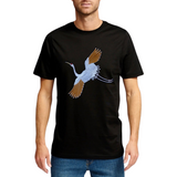 Kraanvogel XXL Strijk Patch op een zwart t-shirt