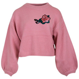 Roos Knop Tak Strijk Embleem Patch ip een roze sweater