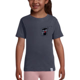 Kat Poes Strikje Strijk Embleem Patch op een donkergrijs  t-shirtje