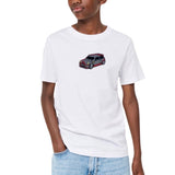 Auto Mini Cooper Strijk Embleem Patch Grijs op een wit t-shirt
