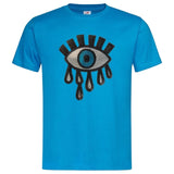 Oog Tranen Paillette XL Strijk Patch Embleem op een blauw t-shirt