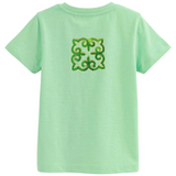 Tribal Paillette Groen Sequins Cosplay Strijk Embleem Patch op een klein lichtgroen t-shirtje