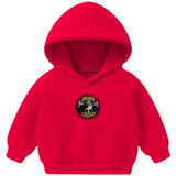 Moon Child Maan Kind Strijk Embleem Patch op een kleine rode hoodie