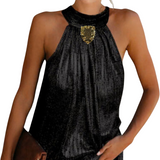 Paillette Embleem Glamour Opnaai Fashion Part op een zwart glitter topje
