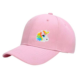 Eenhoorn Strijk Embleem Patch Regenboog Manen op een roze cap