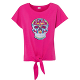 Sugar Skull Versierde Schedel XL Strijk Embleem Patch op een roze shirtje